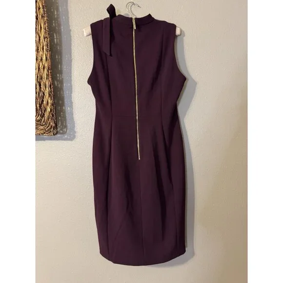 Calvin Klein Dress 10 Purple Plum Bow Neck Scuba Stretch Sheath Sleeveless - Picture 7 of 8